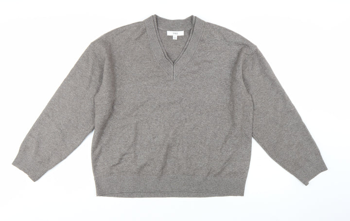 Marks and Spencer Women Grey V-Neck Long Sleeve Knit Pullover Jumper L