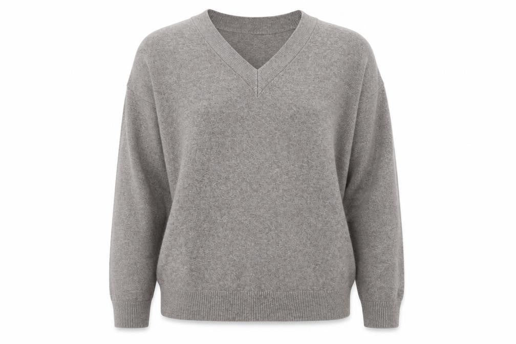 Front view of Marks & Spencer Women Grey V-Neck Long Sleeve Knit jumper L