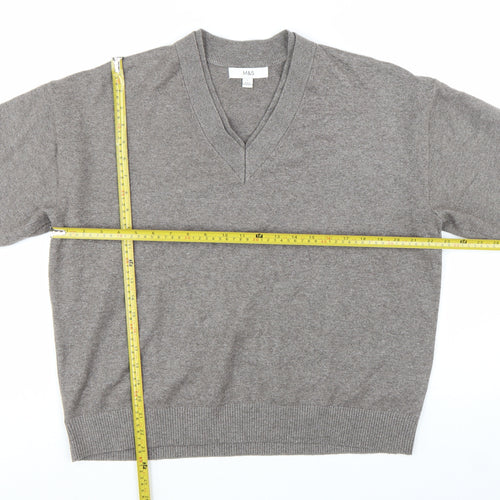 Marks and Spencer Women Grey V-Neck Long Sleeve Knit Pullover Jumper L