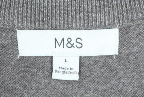 Marks and Spencer Women Grey V-Neck Long Sleeve Knit Pullover Jumper L