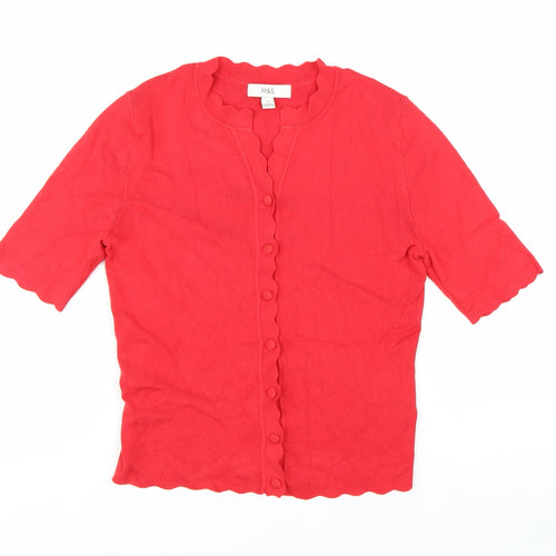 Marks and Spencer Women's Red Short Sleeve Button Cardigan Size S