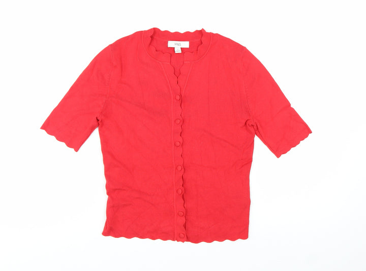 Marks and Spencer Women's Red Short Sleeve Button Cardigan Size S