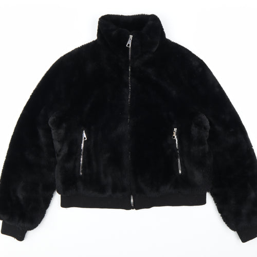 Pull & Bear Women's Black Faux Fur Bomber Jacket Size 14