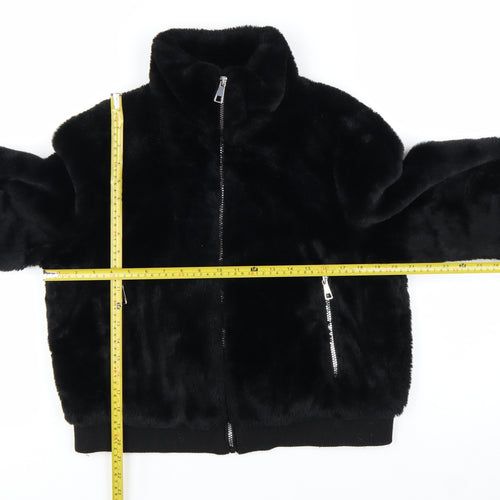 Pull & Bear Women's Black Faux Fur Bomber Jacket Size 14