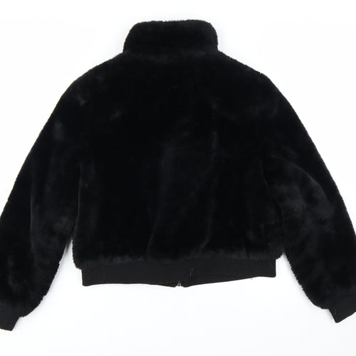Pull & Bear Women's Black Faux Fur Bomber Jacket Size 14