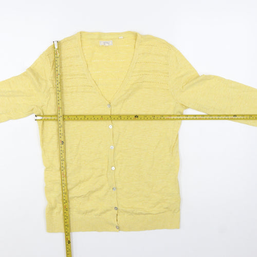 Fat Face Women Yellow Cotton V-Neck Cardigan Size 10