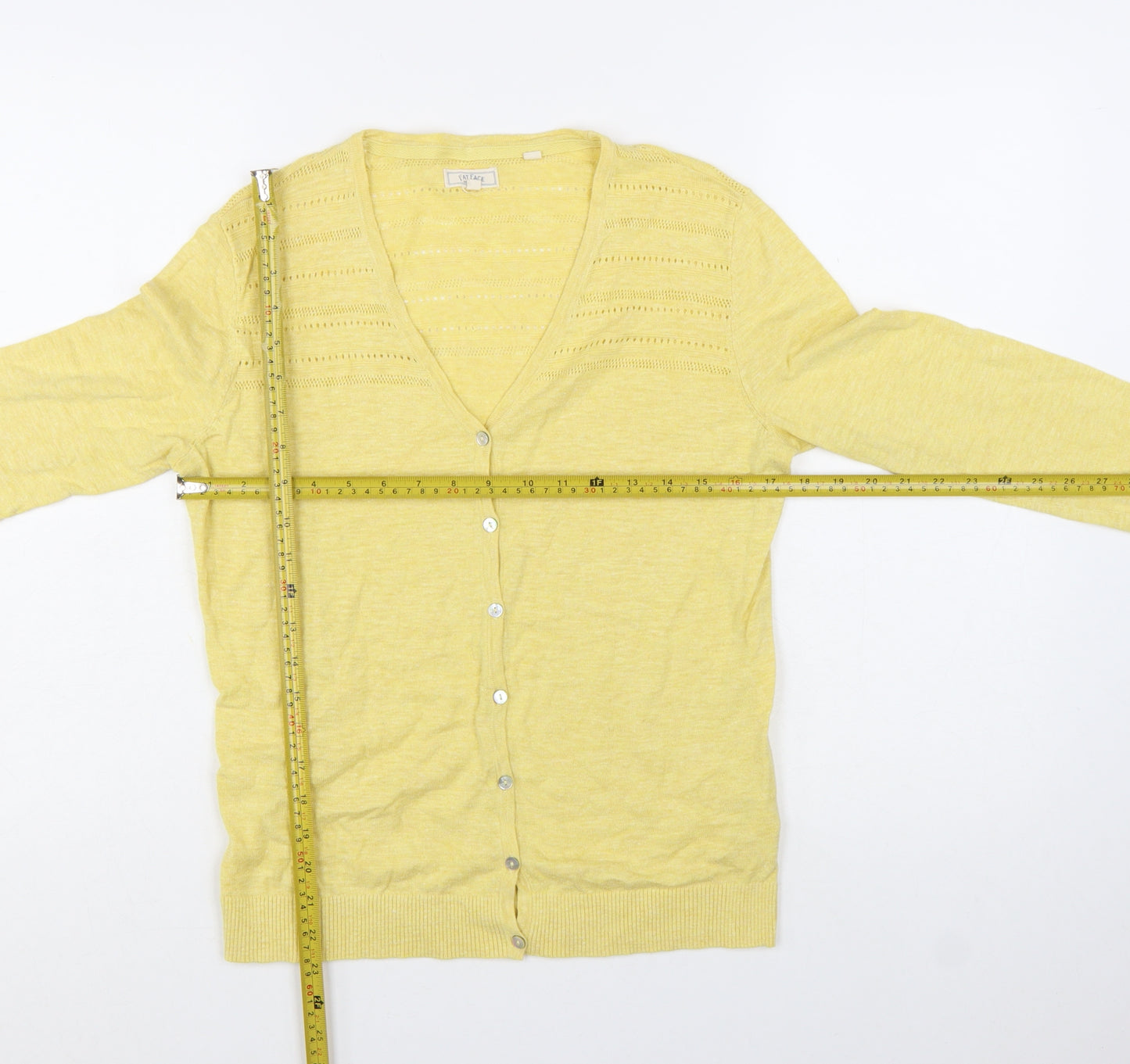 Fat Face Women Yellow Cotton V-Neck Cardigan Size 10