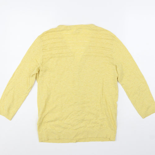 Fat Face Women Yellow Cotton V-Neck Cardigan Size 10