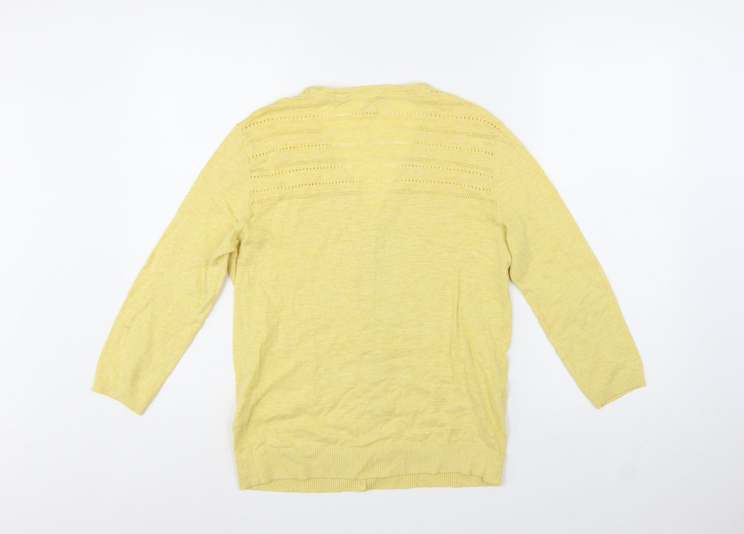 Fat Face Women Yellow Cotton V-Neck Cardigan Size 10