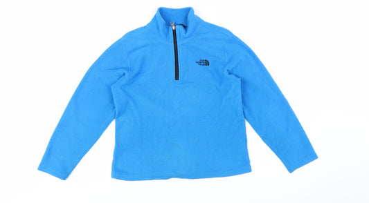 Front view of The North Face boys’ blue fleece 1/4 zip pullover sweatshirt 14-16 years