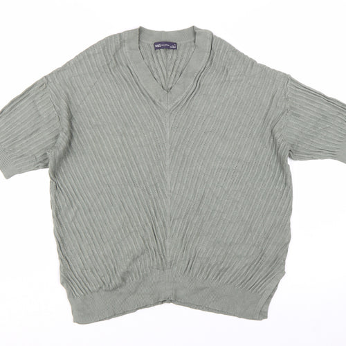Marks and Spencer Women's Green V-Neck Short Sleeve Knit Jumper Size M