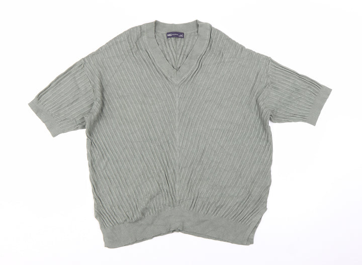 Marks and Spencer Women's Green V-Neck Short Sleeve Knit Jumper Size M