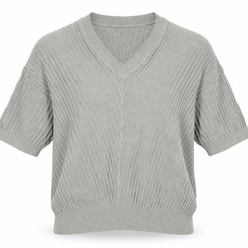 Marks and Spencer Women's Green V-Neck Short Sleeve Knit Jumper Size M