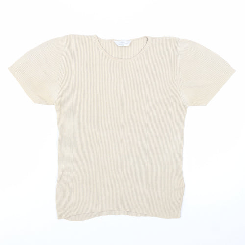 Marks and Spencer Women Beige Silk Short Sleeve Rib T-Shirt UK 16