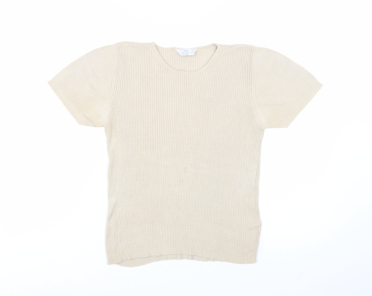 Marks and Spencer Women Beige Silk Short Sleeve Rib T-Shirt UK 16