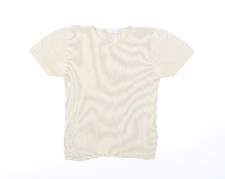 Marks and Spencer Women Beige Silk Short Sleeve Rib T-Shirt UK 16