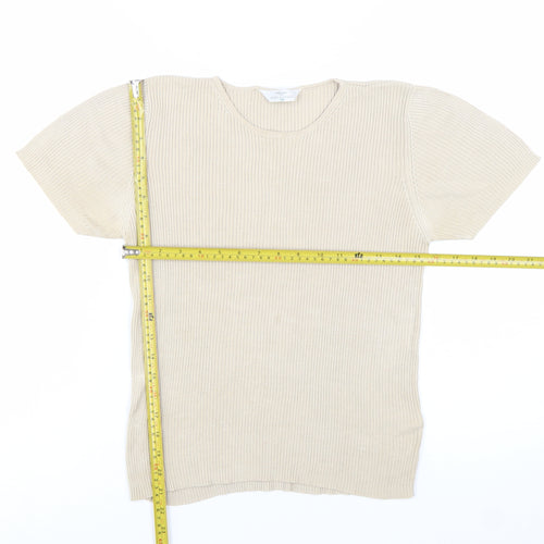 Marks and Spencer Women Beige Silk Short Sleeve Rib T-Shirt UK 16