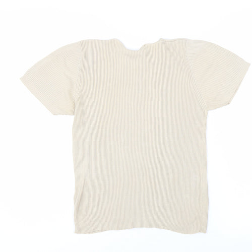 Marks and Spencer Women Beige Silk Short Sleeve Rib T-Shirt UK 16