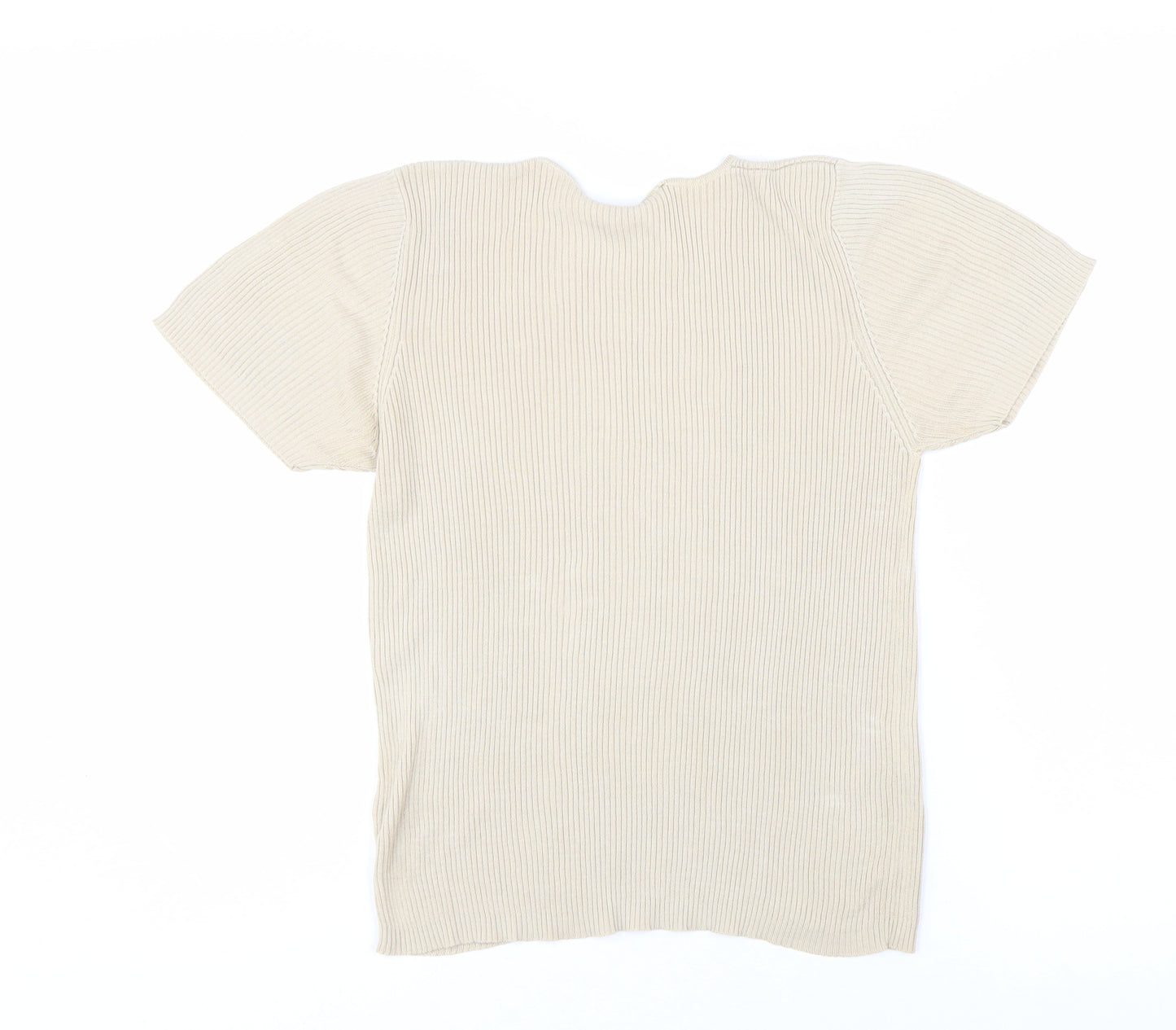 Marks and Spencer Women Beige Silk Short Sleeve Rib T-Shirt UK 16