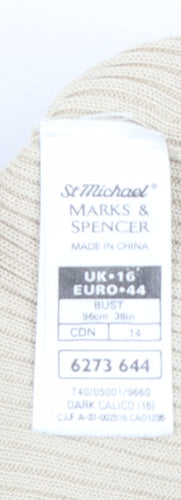 Marks and Spencer Women Beige Silk Short Sleeve Rib T-Shirt UK 16
