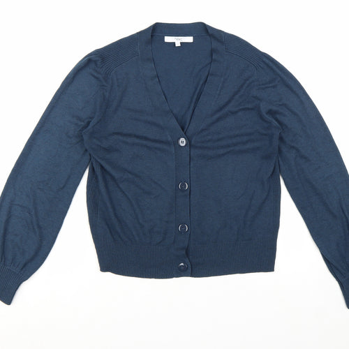 Next Women's Blue Size 12 V-Neck Button Cardigan