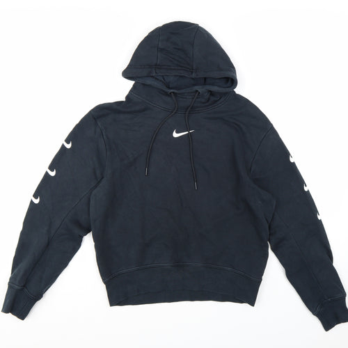 Nike Women Black Medium Pullover Hoodie Swoosh Logo Lined Cotton Blend