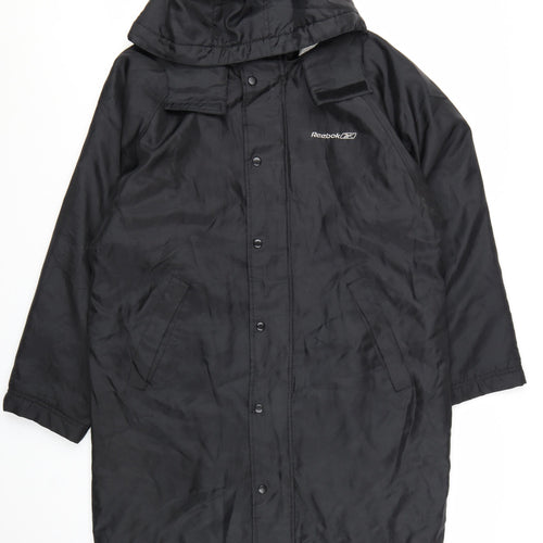 Reebok Men’s Black Hooded Long Parka Coat Size M Lined Winter Jacket
