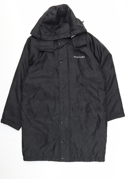Reebok Men’s Black Hooded Long Parka Coat Size M Lined Winter Jacket