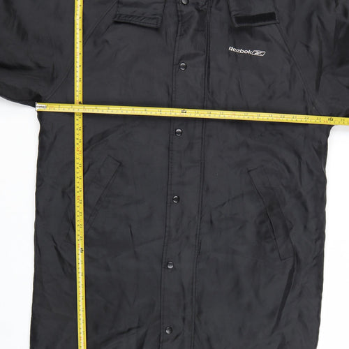 Reebok Men’s Black Hooded Long Parka Coat Size M Lined Winter Jacket