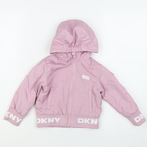 DKNY Girls Pink Hooded Puffer Jacket 24 Months Polyester Winter Coat