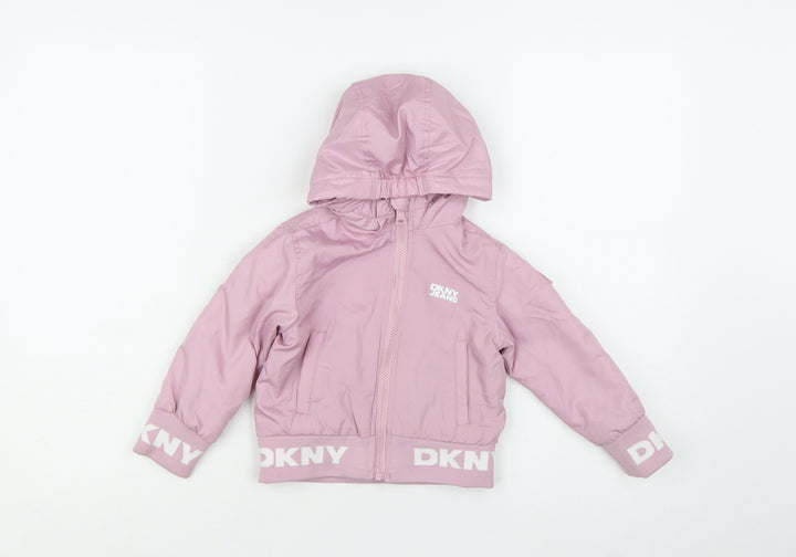 DKNY Girls Pink Hooded Puffer Jacket 24 Months Polyester Winter Coat