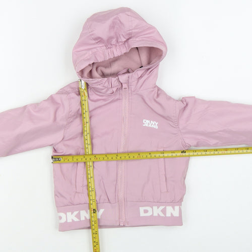 DKNY Girls Pink Hooded Puffer Jacket 24 Months Polyester Winter Coat