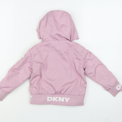 DKNY Girls Pink Hooded Puffer Jacket 24 Months Polyester Winter Coat