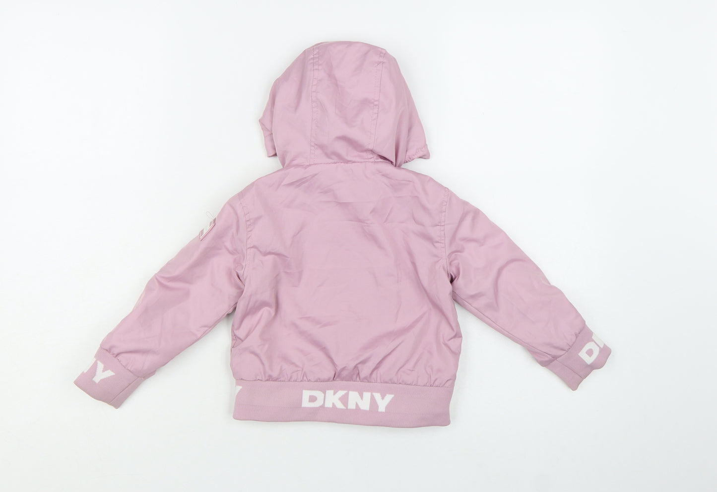 DKNY Girls Pink Hooded Puffer Jacket 24 Months Polyester Winter Coat