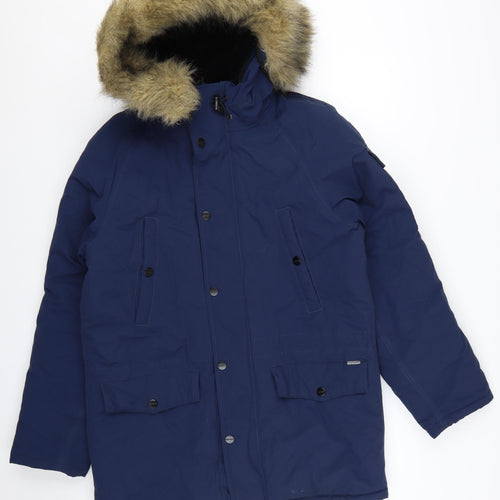 Carhartt Men's Blue Hooded Parka Coat Size M Faux Fur Trim Winter Jacket