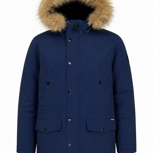 Carhartt Men's Blue Hooded Parka Coat Size M Faux Fur Trim Winter Jacket
