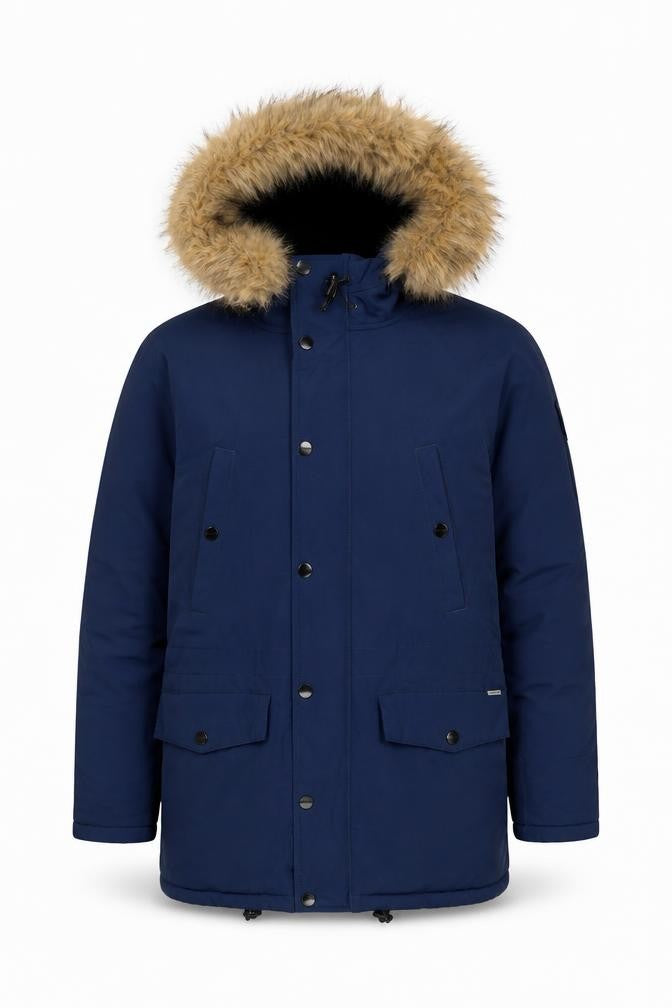 Carhartt Men's Blue Hooded Parka Coat Size M Faux Fur Trim Winter Jacket