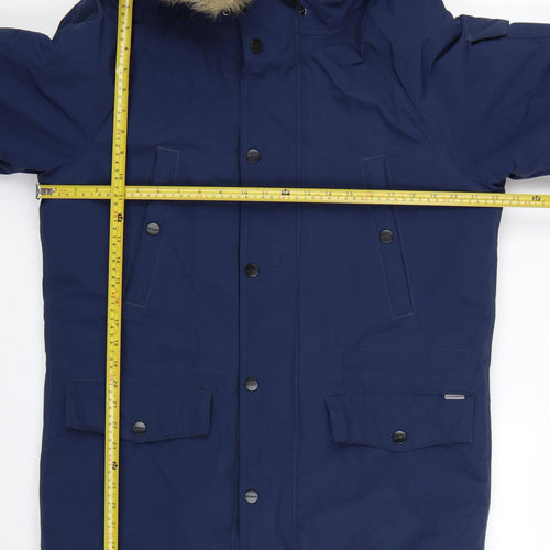 Carhartt Men's Blue Hooded Parka Coat Size M Faux Fur Trim Winter Jacket