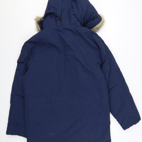 Carhartt Men's Blue Hooded Parka Coat Size M Faux Fur Trim Winter Jacket
