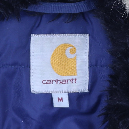Carhartt Men's Blue Hooded Parka Coat Size M Faux Fur Trim Winter Jacket