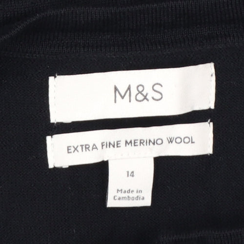 Marks and Spencer Women's Black Merino Wool Cardigan Size 14