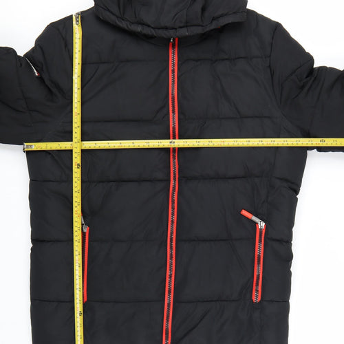 Superdry Men's Black Puffer Jacket Hooded Lined Size L Winter Coat
