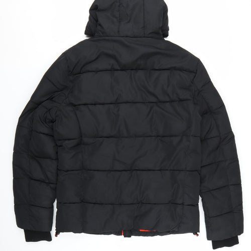 Superdry Men's Black Puffer Jacket Hooded Lined Size L Winter Coat