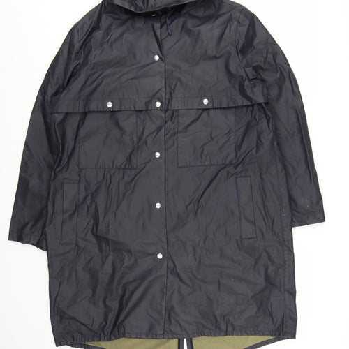 Jaeger Women's Navy Blue Long Hooded Waterproof Rain Coat L