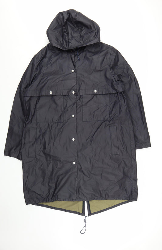 Jaeger Women's Navy Blue Long Hooded Waterproof Rain Coat L