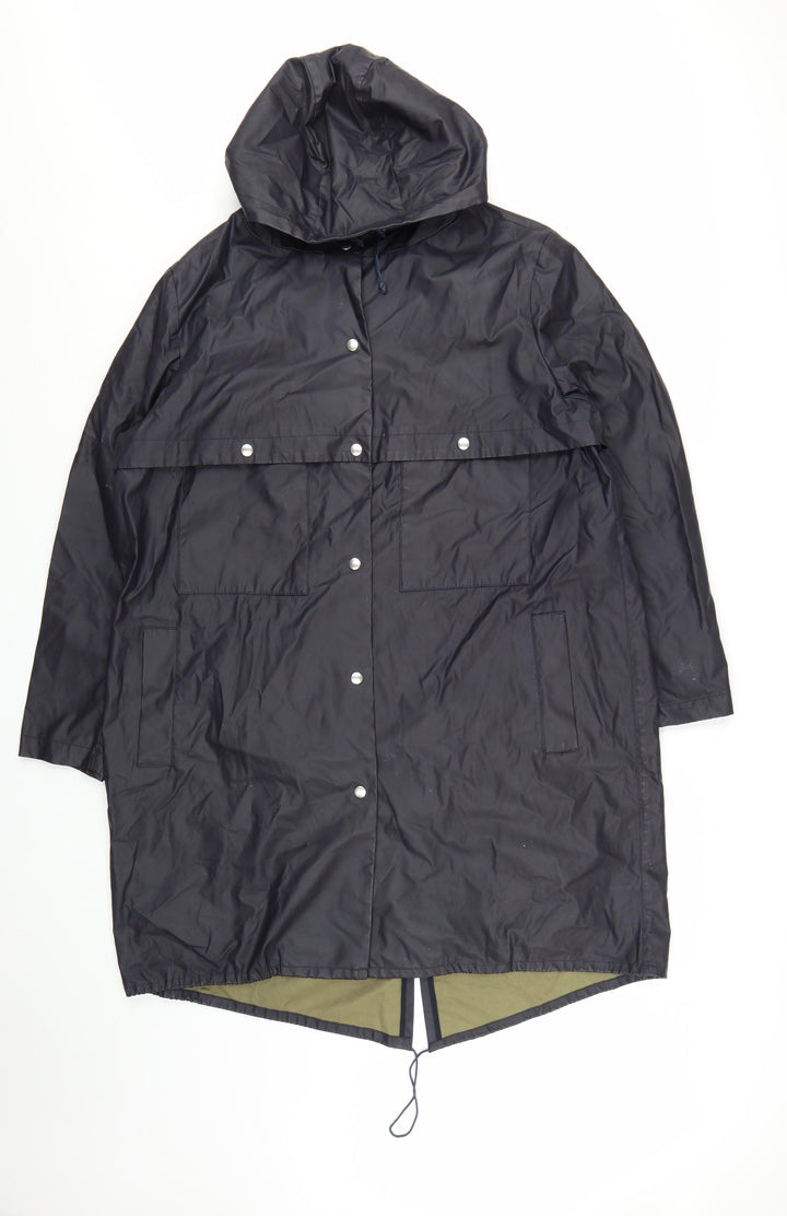 Jaeger Women's Navy Blue Long Hooded Waterproof Rain Coat L