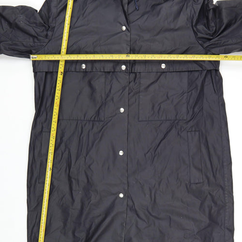Jaeger Women's Navy Blue Long Hooded Waterproof Rain Coat L