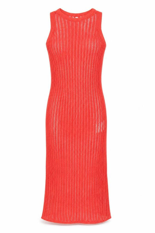 Front view of Marks & Spencer Women Red XS Knit Sleeveless Tank Midi Dress