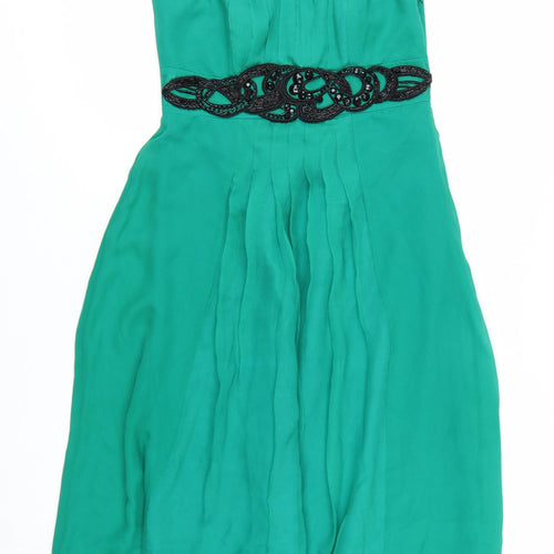 Monsoon Women Green Silk Beaded Fit & Flare Dress Size 10