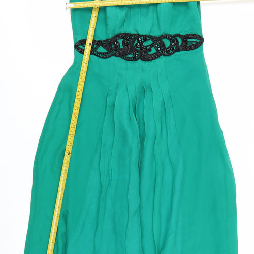 Monsoon Women Green Silk Beaded Fit & Flare Dress Size 10
